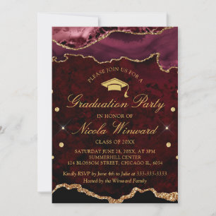 Modern Red Marble Agate Graduation Party Invitation