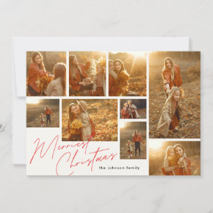 Modern Red Merriest 9 Multi Collage Photo Holiday Card