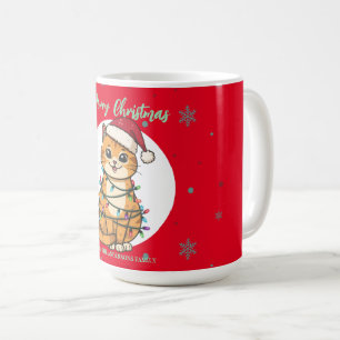Modern red merry cat snowflake Christmas kitten Coffee Mug