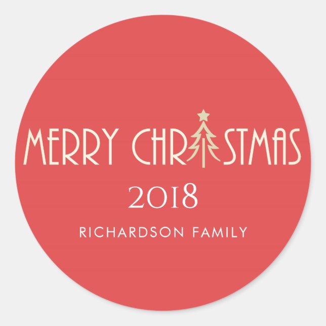 MODERN RED MERRY CHRISTMAS DOODLE HOLIDAY CLASSIC ROUND STICKER (Front)