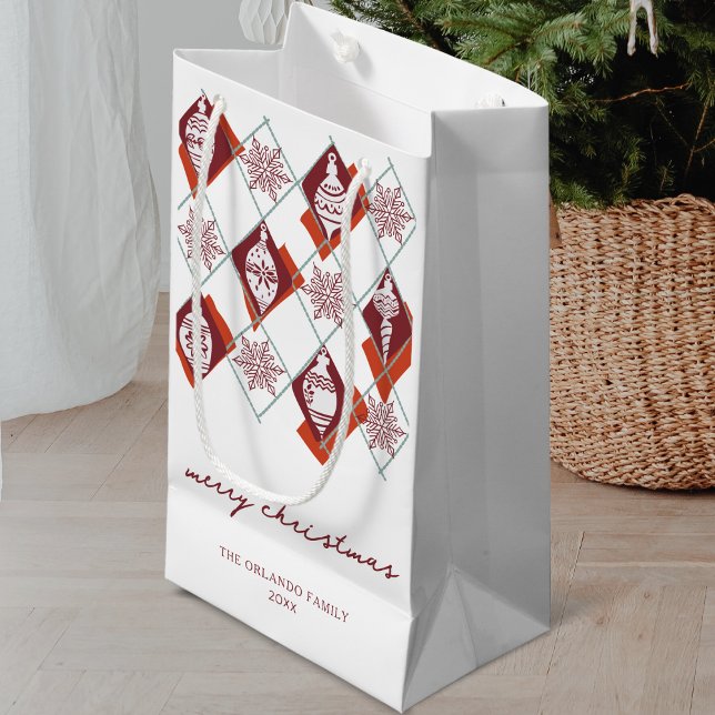 Modern Red Merry Christmas Snowflakes Holiday  Small Gift Bag (Creator Uploaded)