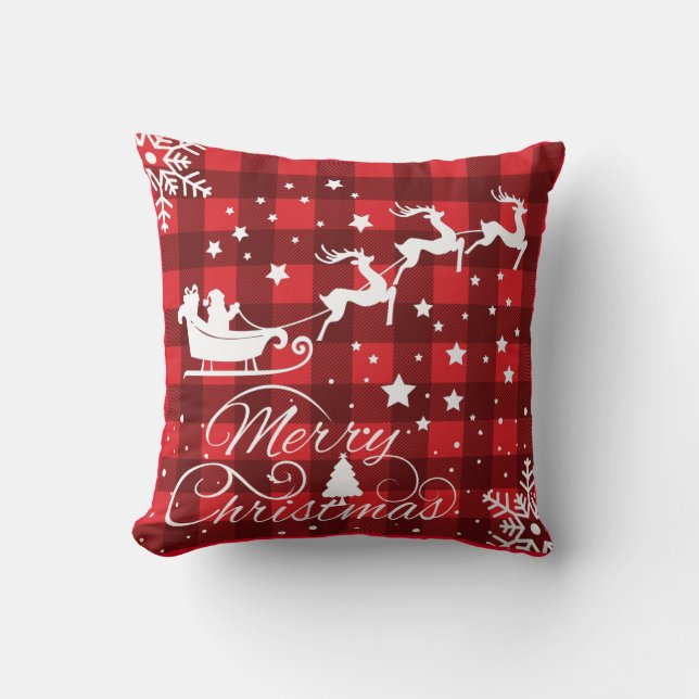Modern Red Merry Christmas  Throw Pillow (Front)