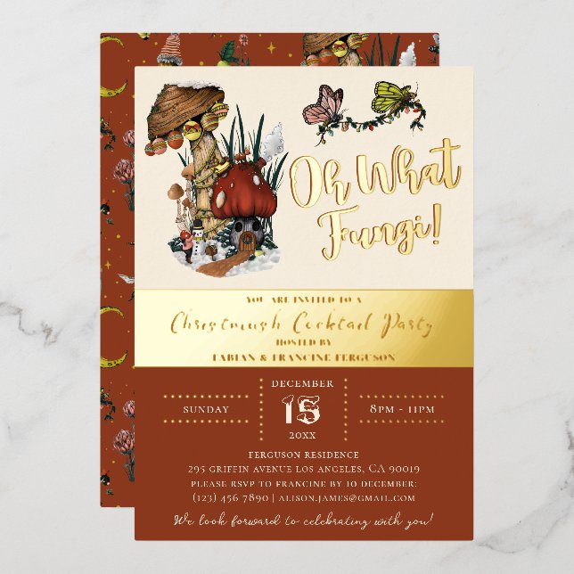 Modern Red Merry Mushroom Christmas Holiday Party  (Front/Back)