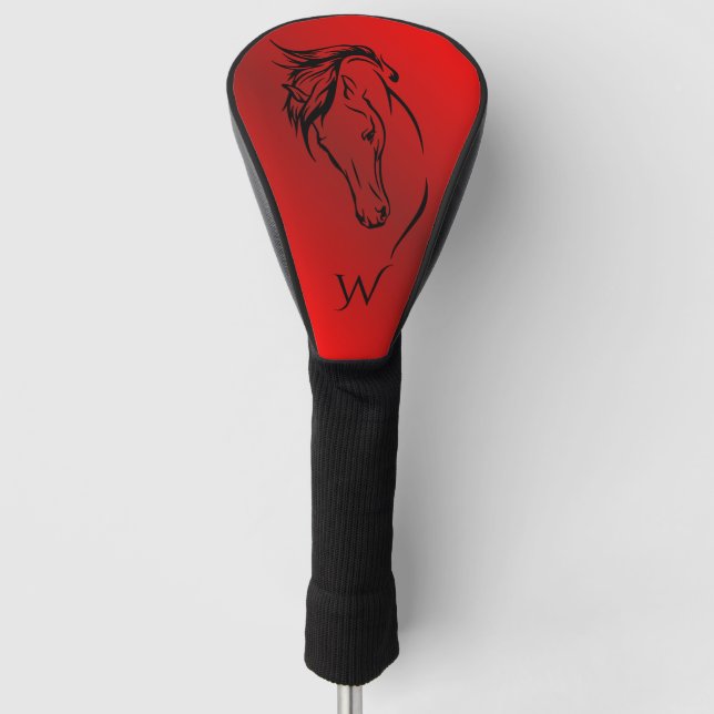 Modern Red Metallic Horse Head Monogram Initial Golf Head Cover (Front)