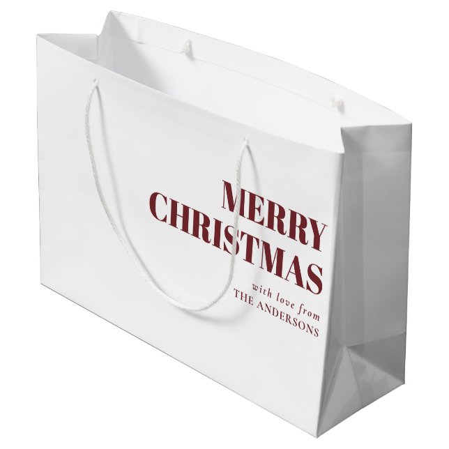 Modern Red Minimal Contemporary Merry Christmas Large Gift Bag (Back Angled)