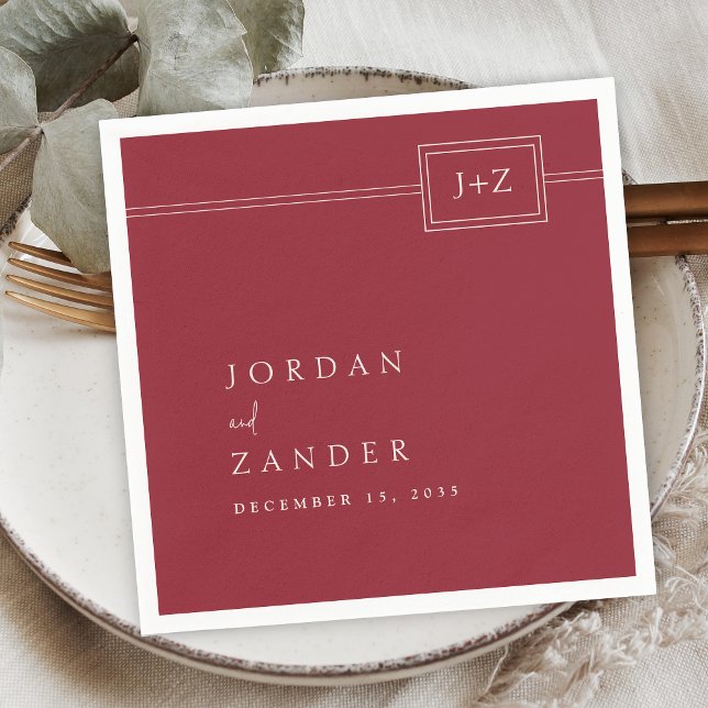 Modern Red Minimalist Monogram Wedding Napkin (Creator Uploaded)