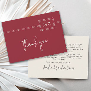 Modern Red Minimalist Monogram Wedding Thank You Card