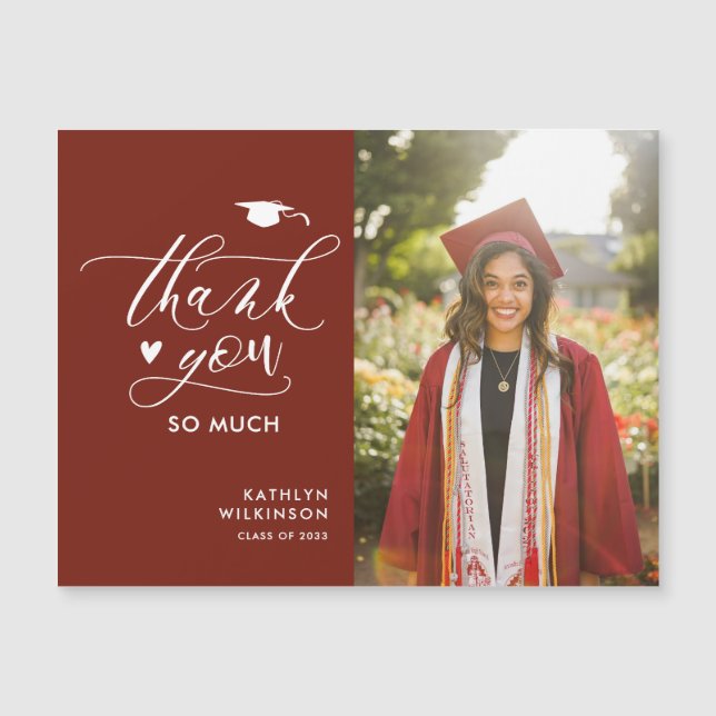 Modern Red Minimalist Photo Graduation Thank You (Front)
