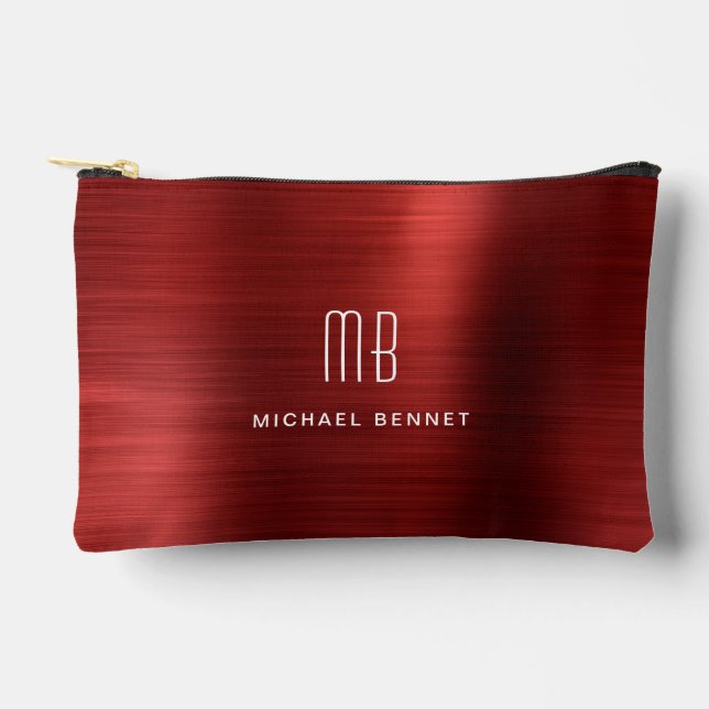 Modern Red Monogram Accessory Pouch (Front)