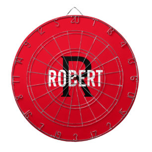 Modern red monogram name dart board