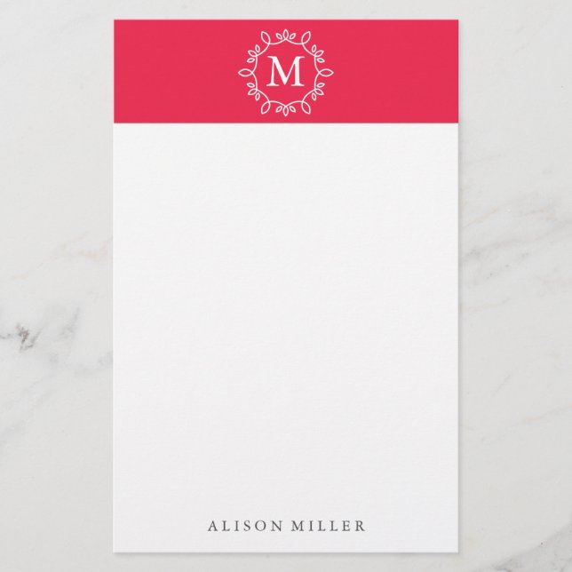Modern Red Monogrammed Stationery (Front)