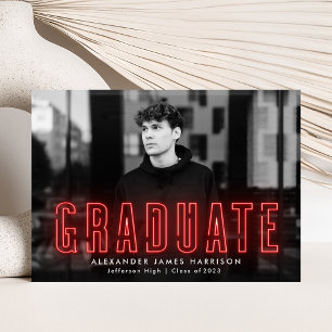 Modern Red Neon Photo Graduation Announcement