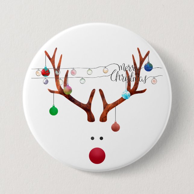Modern Red Nosed Reindeer Colourful Lights 3 Inch Round Button (Front)