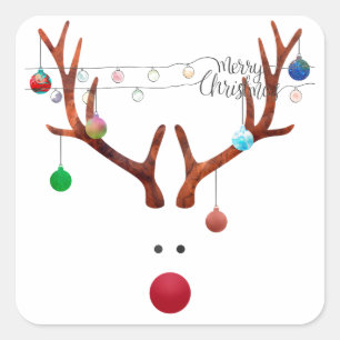 Modern Red Nosed Reindeer Colourful Lights Square Sticker