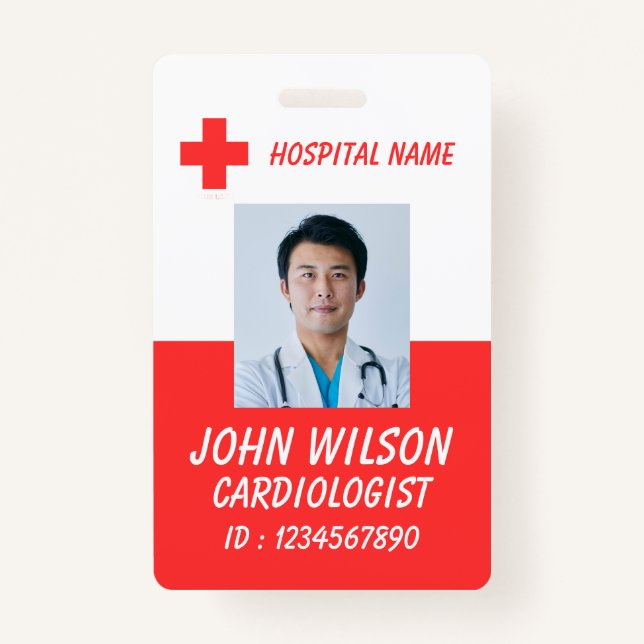 Modern Red Nurse Photo ID Badge Template (Front)