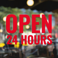 Modern Red Open 24 Hours Window Cling