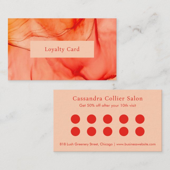 Modern Red Orange Abstract Elegant Loyalty Card (Front/Back)