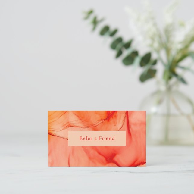 Modern Red Orange Abstract Elegant Referral Card (Standing Front)
