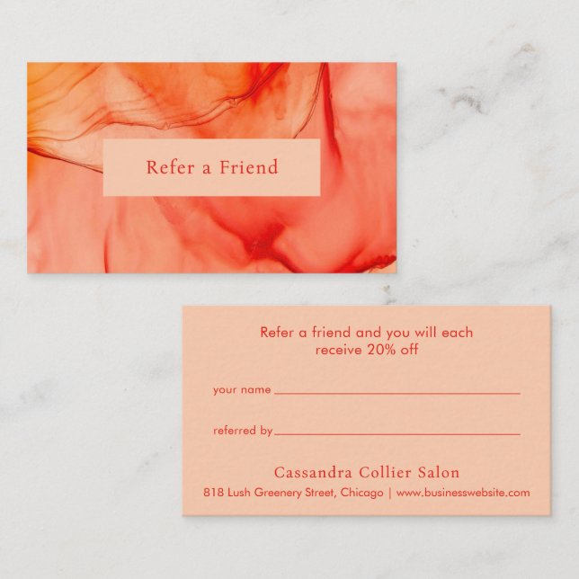 Modern Red Orange Abstract Elegant Referral Card (Front/Back)