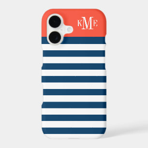 Modern Red Orange Navy Stripes Custom Monogram