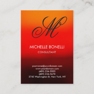 Modern red orange script monogram business card