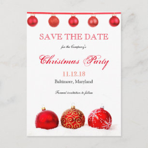Modern Red Ornaments Save The Date Christmas Party Announcement Postcard