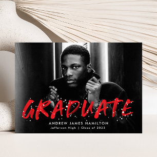 Modern Red Paint Splatter Photo Graduation Announcement