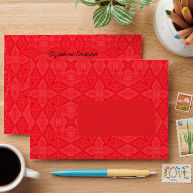 Modern Red Pattern Custom Return Address Envelope (Desk)