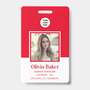 Modern Red Photo Barcode Business Logo Namee Badge