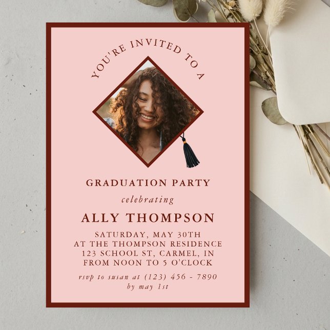 Modern Red Photo Frame Graduation Party Invitation (Modern Red Photo Frame Graduation Party Invitation)