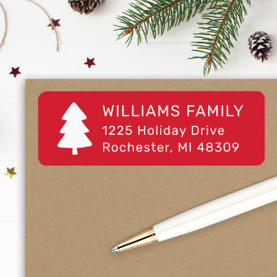 Modern Red Pine Tree Christmas Family Address