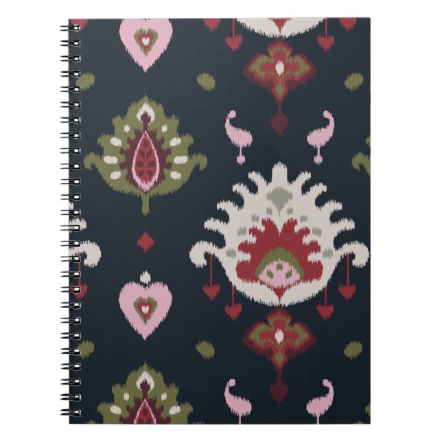 Modern red pink black girly ikat tribal pattern notebook (Front)
