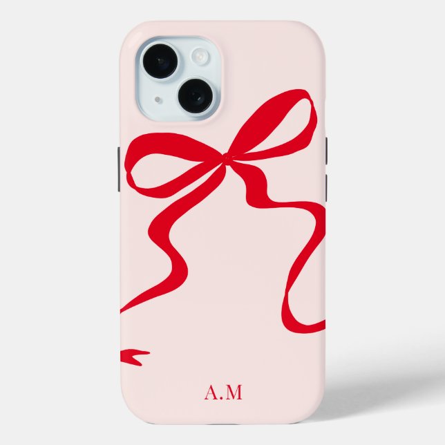 Modern Red Pink Bow Illustration Iphone 15 Case-Mate iPhone Case (Back)