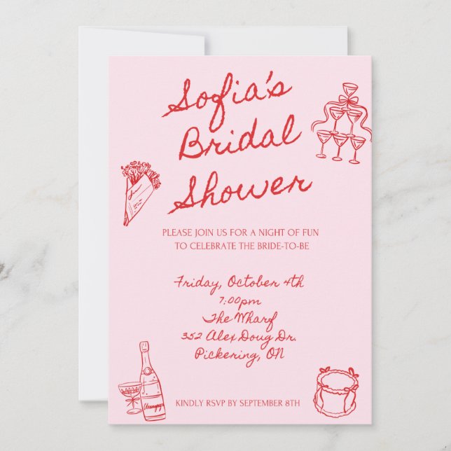 Modern Red & Pink Bridal Shower Invitation (Front)