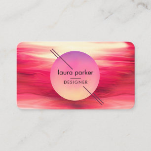 Modern Red Pink Circle Moon Watercolour Waves Business Card