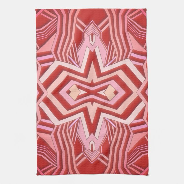 Modern Red Pink Geometric Kitchen Towel (Vertical)