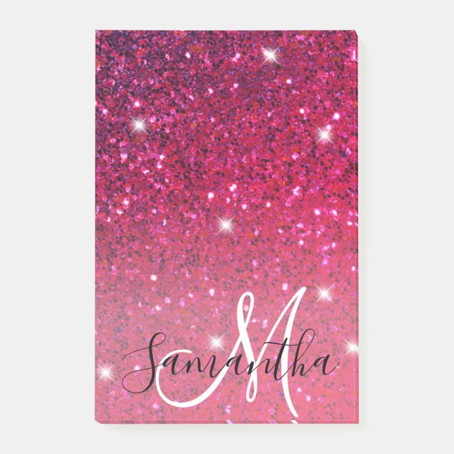 Modern Red & Pink Glitter Sparkles Name Post-it Notes (Front)