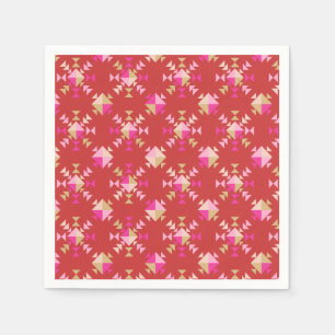 Modern Red Pink Gold Geometric Snowflakes Pattern Napkin