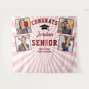 Modern Red Pink Graduation Photo Booth Backdrop Tapestry