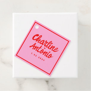 Modern Red pink Handwriting Retro Wedding Favour Tags