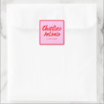 Modern Red pink Handwriting Retro Wedding  Square Sticker<br><div class="desc">Pastel Handwriting Retro Wedding</div>