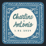 Modern Red pink Handwriting Retro Wedding  Square Sticker<br><div class="desc">Pastel Handwriting Retro Wedding</div>