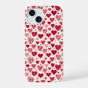 Modern Red & Pink Hearts Pattern iPhone 15 Case