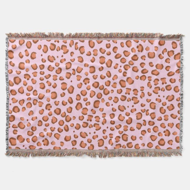 Modern Red Pink Leopard Animal Print Pattern Throw Blanket (Front)