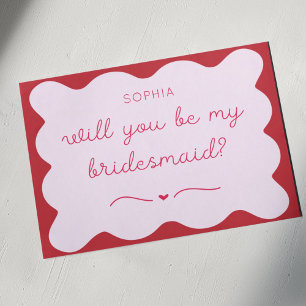 Modern Red & Pink Personalized Bridesmaid Proposal Card