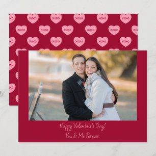 Modern Red Pink Xoxo Couple Photo Valentines Day  Holiday Card
