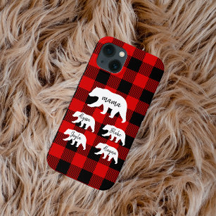 Modern Red Plaid And White Mama Bear iPhone 13 Case