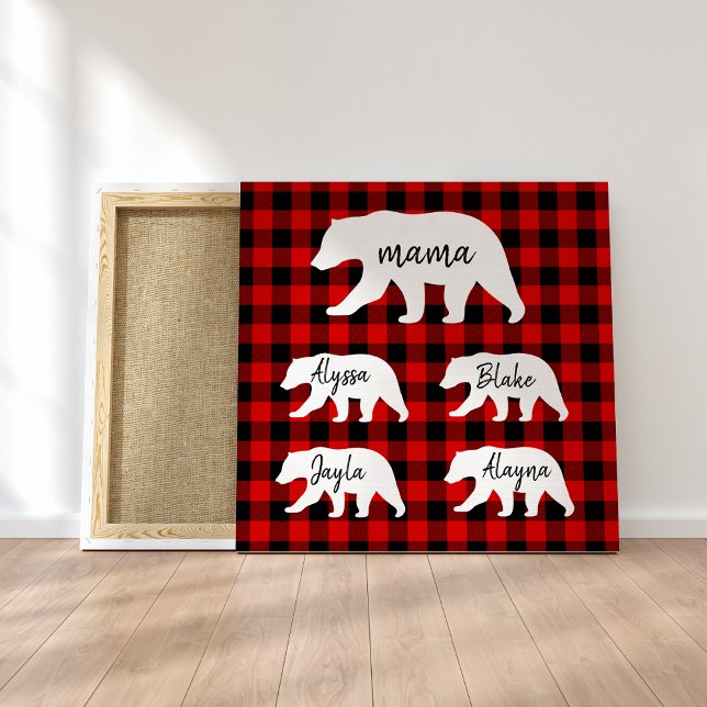 Modern Red Plaid And White Mama Bear Gift Canvas Print (Creator Uploaded)