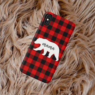 Modern Red Plaid And White Mama Bear Gift Case-Mate iPhone Case