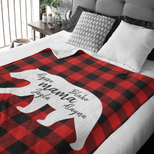 Modern Red Plaid And White Mama Bear Gift Sherpa Blanket